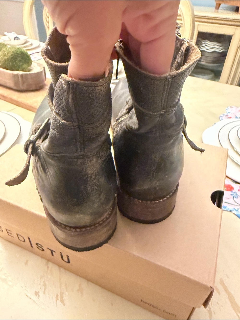 BED|STU Black Leather Harness Ankle Boots with Brass Buckle - Picture 3 of 5